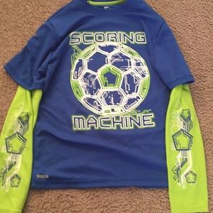 Blue green and white shirt